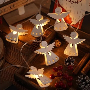 LED Kerst lichtsnoer 10xLED/2xAA/warm wit 2m engelen