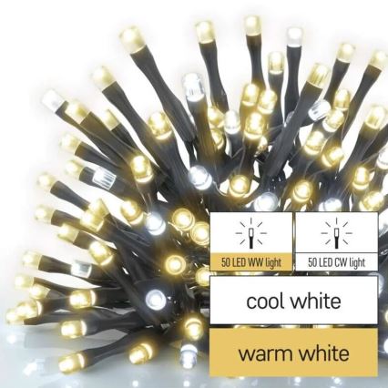 LED Kerst lichtsnoer voor buiten 100xLED/10m IP44 warm/koud wit
