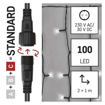 LED Kerst lichtsnoer voor buiten 100xLED/1x2m IP44 koud wit