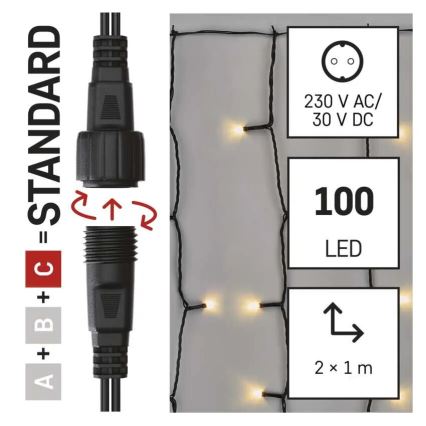 LED Kerst lichtsnoer voor buiten 100xLED/1x2m IP44 warm wit