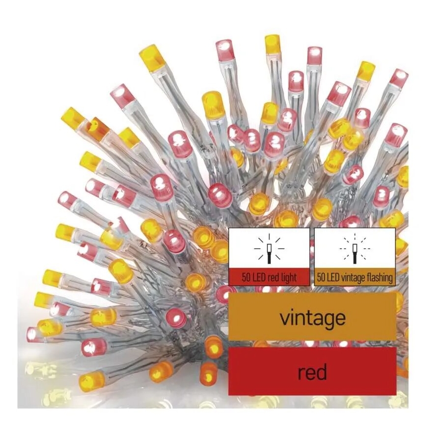 LED Kerst lichtsnoer voor buiten 100xLED/2,5x0,9m IP44 rood/vintage