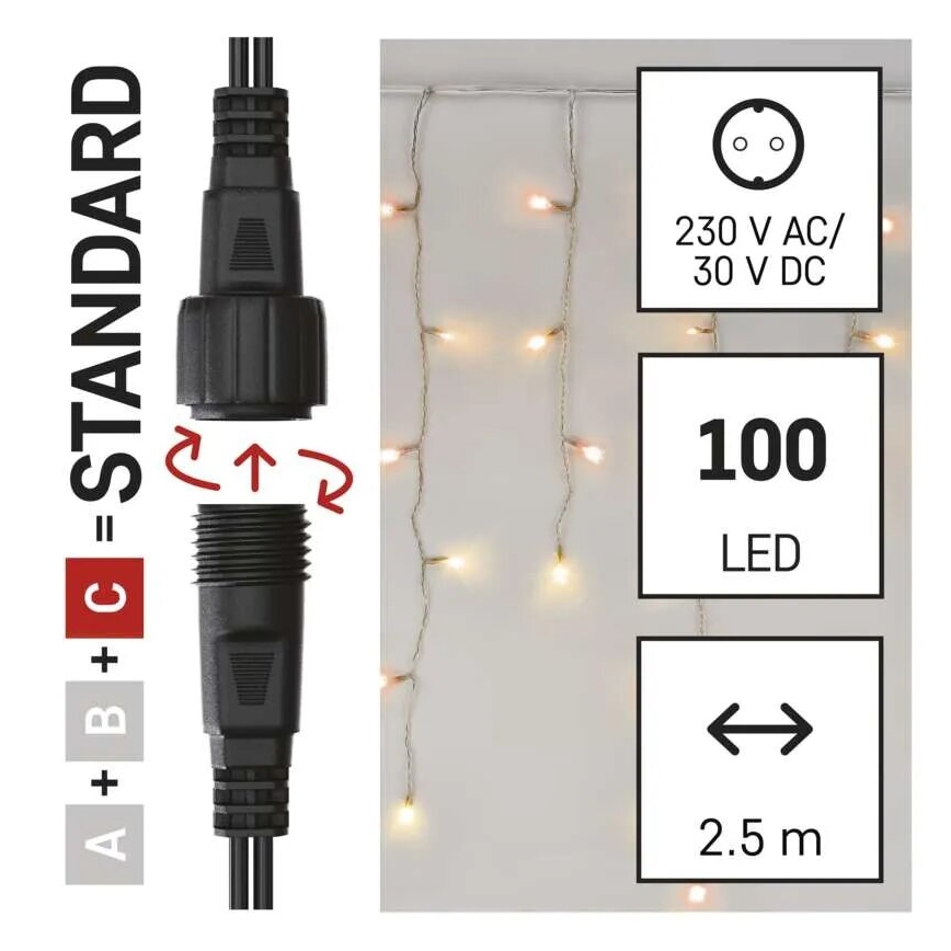 LED Kerst lichtsnoer voor buiten 100xLED/2,5x0,9m IP44 rood/vintage