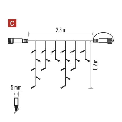 LED Kerst lichtsnoer voor buiten 100xLED/2,5x0,9m IP44 rood/vintage