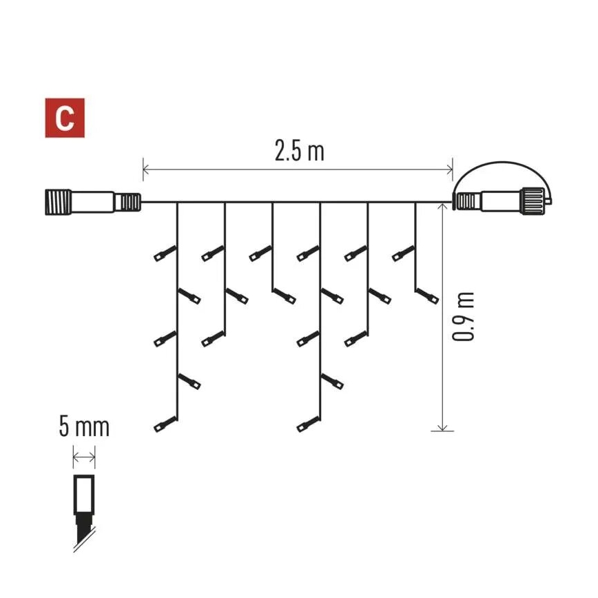 LED Kerst lichtsnoer voor buiten 100xLED/2,5x0,9m IP44 rood/vintage