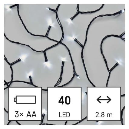 LED Kerst lichtsnoer voor buiten 40xLED/3xAA 3,3m IP44 koud wit