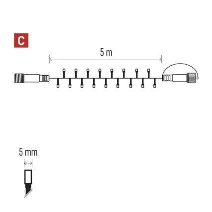 LED Kerst lichtsnoer voor buiten 50xLED/5m IP44 warm wit