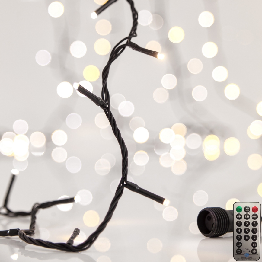 LED Kerst lichtsnoer voor buiten CLUSTER 200xLED/8 Functies 2,1 m IP44 warm wit + afstandsbediening
