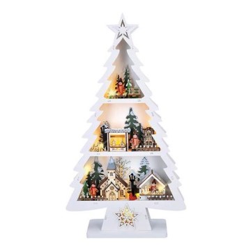 LED kerstdecoratie 13xLED/2xAA houten kerstboompje