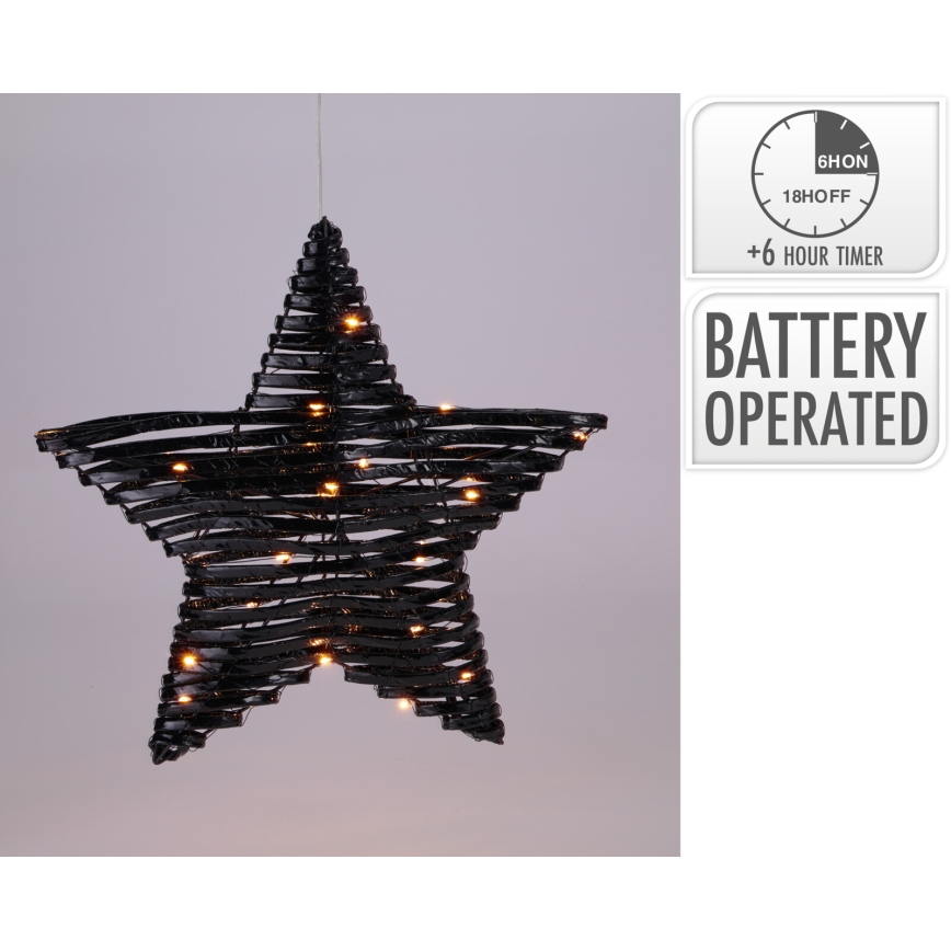 LED kerstdecoratie 30xLED/3xAA 40 cm warm wit ster/zwart