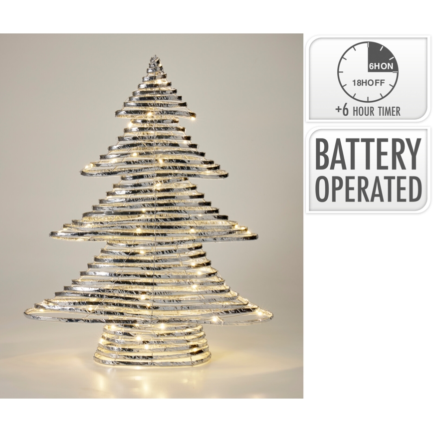 LED kerstdecoratie 60xLED/3xAA 60 cm warm wit kerstboom/zilver