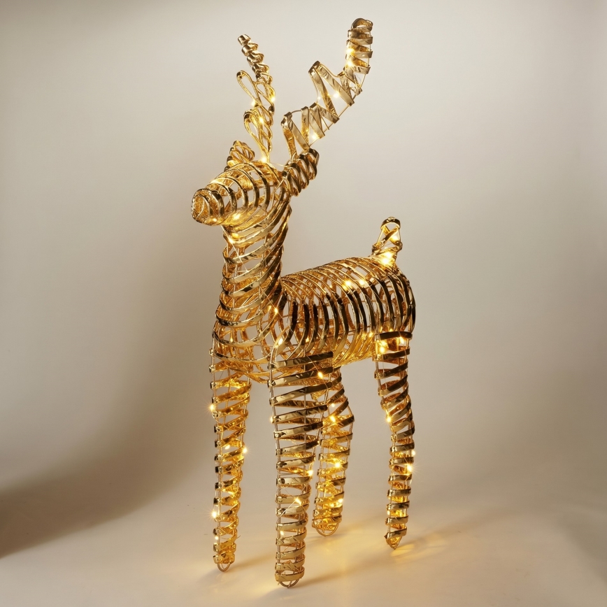 LED Kerstdecoratie 60xLED/3xAA 60 cm warm wit rendier/goud
