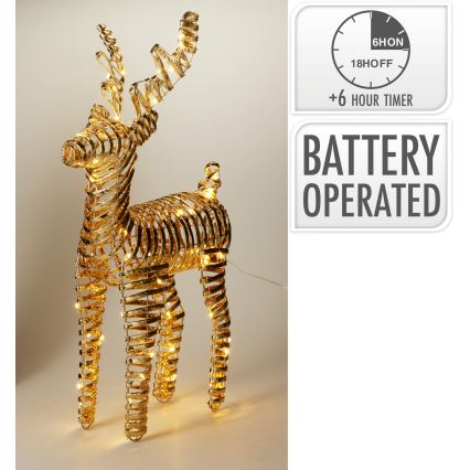 LED Kerstdecoratie 60xLED/3xAA 60 cm warm wit rendier/goud