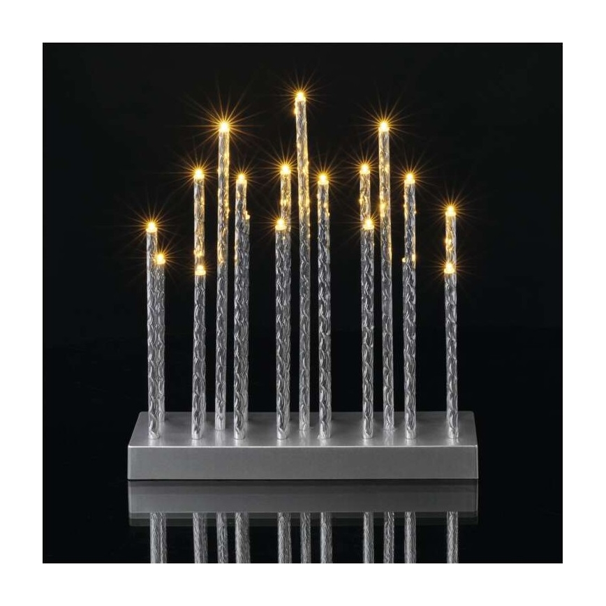 LED kerstkandelaar 19xLED/3xAA grijs