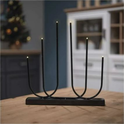 LED kerstkandelaar 6xLED/2xAA zwart