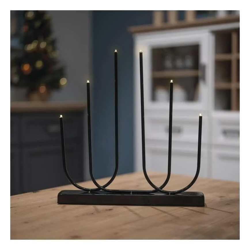 LED kerstkandelaar 6xLED/2xAA zwart