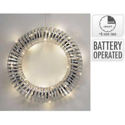 LED kerstkrans 30xLED/3xAA Ø 40 cm warm wit krans/zilver