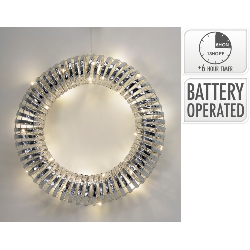 LED kerstkrans 30xLED/3xAA Ø 40 cm warm wit krans/zilver