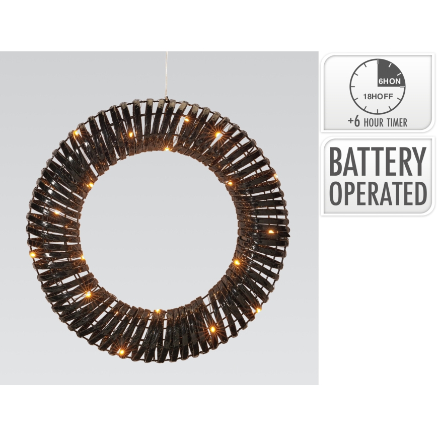 LED kerstkrans 30xLED/3xAA Ø 40 cm warm wit krans/zwart