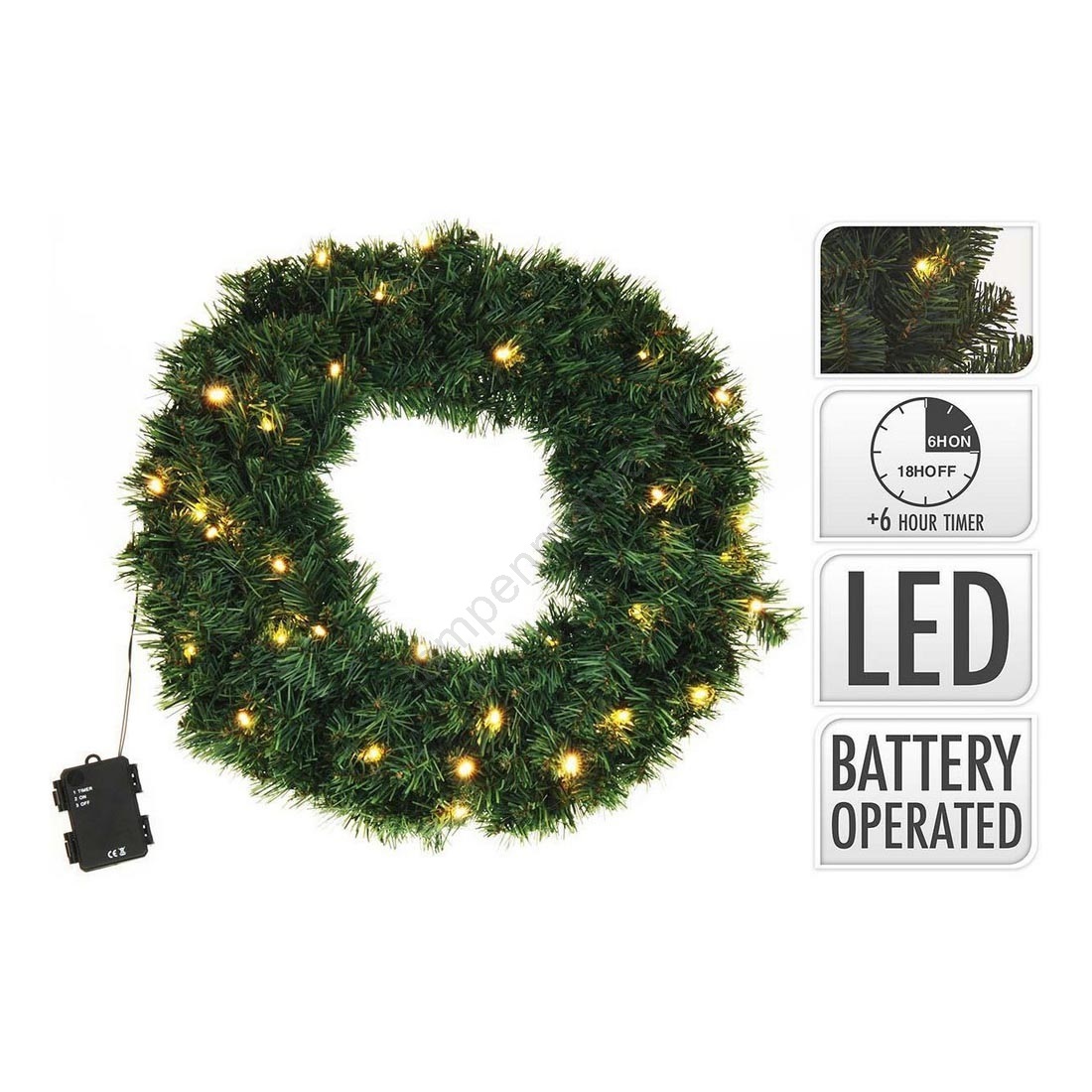 Meisterhome Kunstkerstkrans 90 Cm - Met 70 Warmwitte LEDs, Timer En Natuurlijke Dennenappels, Voor Binnen En Buiten