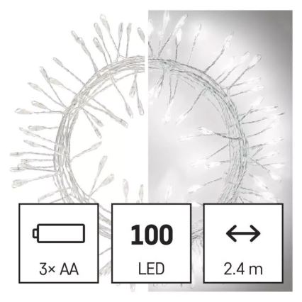 LED kerstlichtsnoer 100xLED/3xAA 2,7 m koud wit