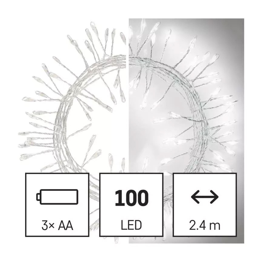 LED kerstlichtsnoer 100xLED/3xAA 2,7 m koud wit