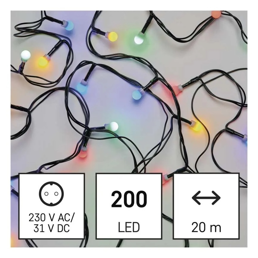 LED kerstlichtsnoer 200xLED/8 functies 25m IP44 meerkleurig