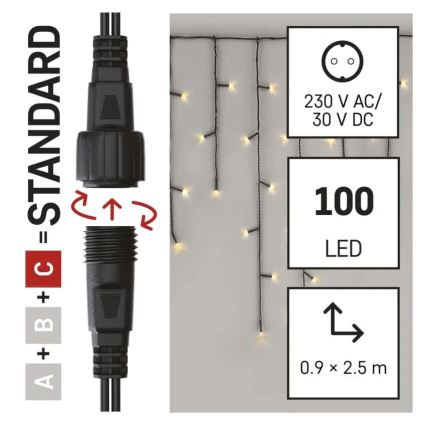 LED kerstlichtsnoer voor buiten 100xLED/2,5x0,9m IP44 warm wit