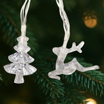 LED kerstlichtsnoer voor buiten 20xLED/2xAA 2,2 m IP44, meerkleurig, met boompjes en rendieren