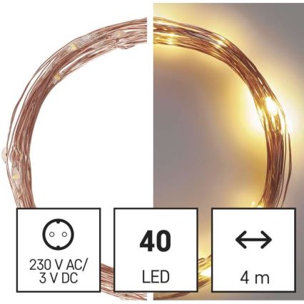 LED kerstlichtsnoer voor buiten, 40xLED/9m, IP44, warm wit