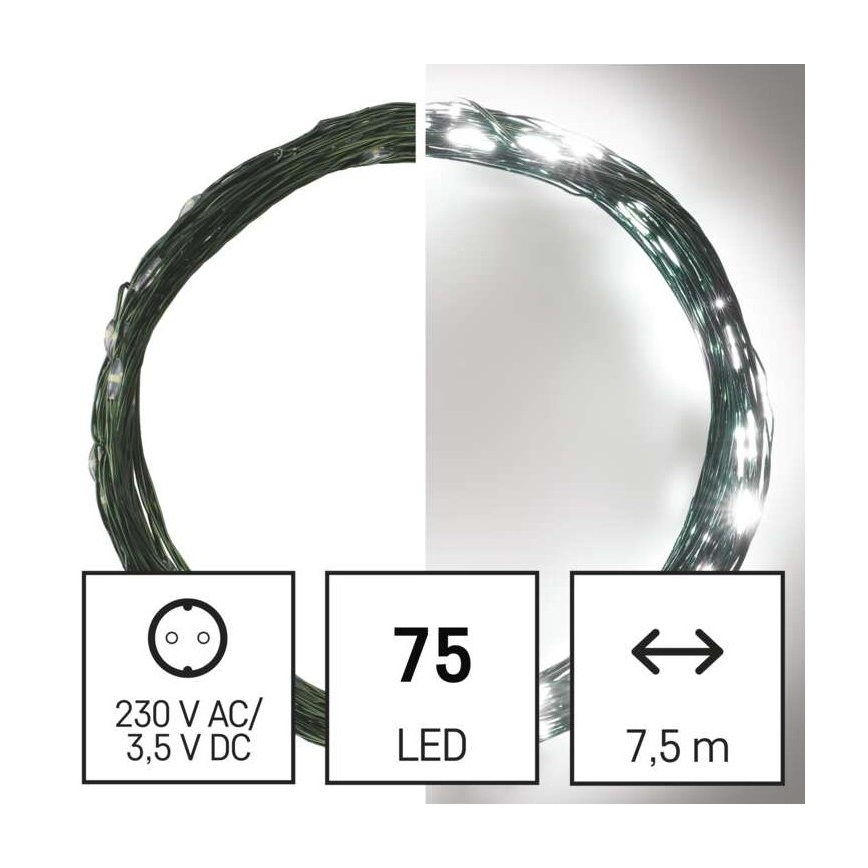 LED kerstlichtsnoer voor buiten 75xLED/12,5m IP44 koel wit