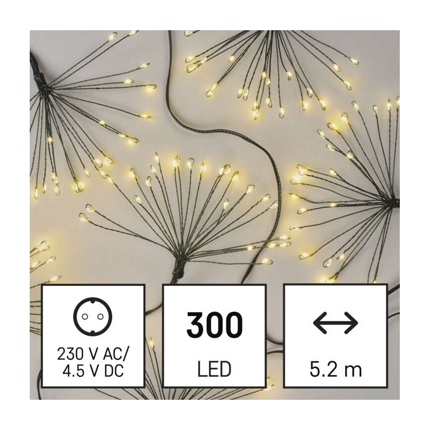LED kerstsnoer 300xLED 5,2+3 m warm wit