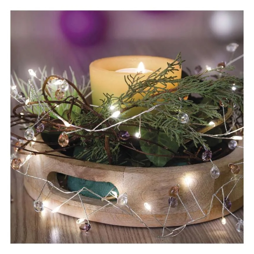 LED-kerstsnoer, 40 LED-lampjes, 3×AA, 1,5 m, warm wit