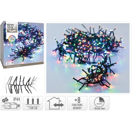 LED kerstsnoer voor buiten 1512xLED/230V/8 functies 14 m IP44 meerkleurig