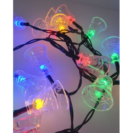 LED-kerstsnoer voor buiten 20xLED/2xAA 2,2 m IP44, meerkleurige belletjes