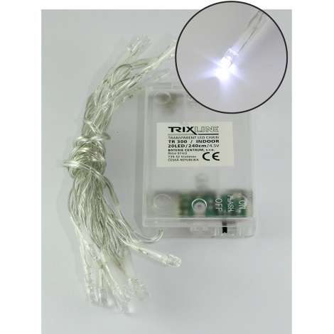LED Kerstverlichting lichtketting 2,4 m 20xLED/3xAA 6500 K