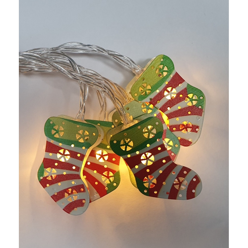 LED kerstverlichting voor buiten 10xLED/2xAA 1,65 m IP44 warm wit kerstsokken