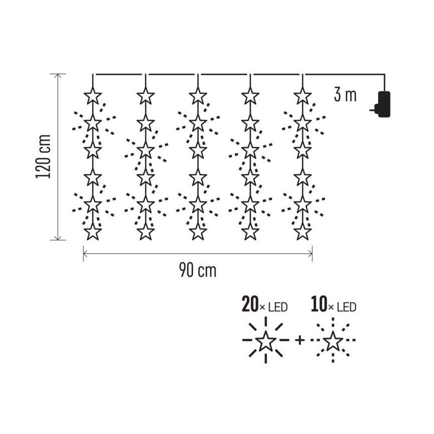 LED-kerstverlichting voor buiten, 30×LED / 3,9 m, IP44, sterren