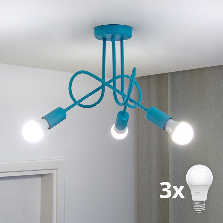 LED Kinder-opbouwluchter OXFORD 3xE27/15W/230V blauw