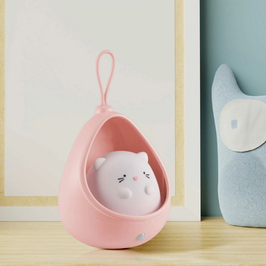 LED Kinderen oriëntatie lamp met sensor KITTY LED/0,5W/5V USB 1200 mAh roze