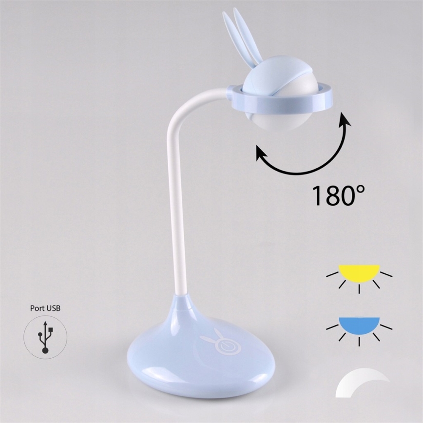 LED Kinderlamp KONIJN LED/0,4W/5V 3000/6500K + USB blauw