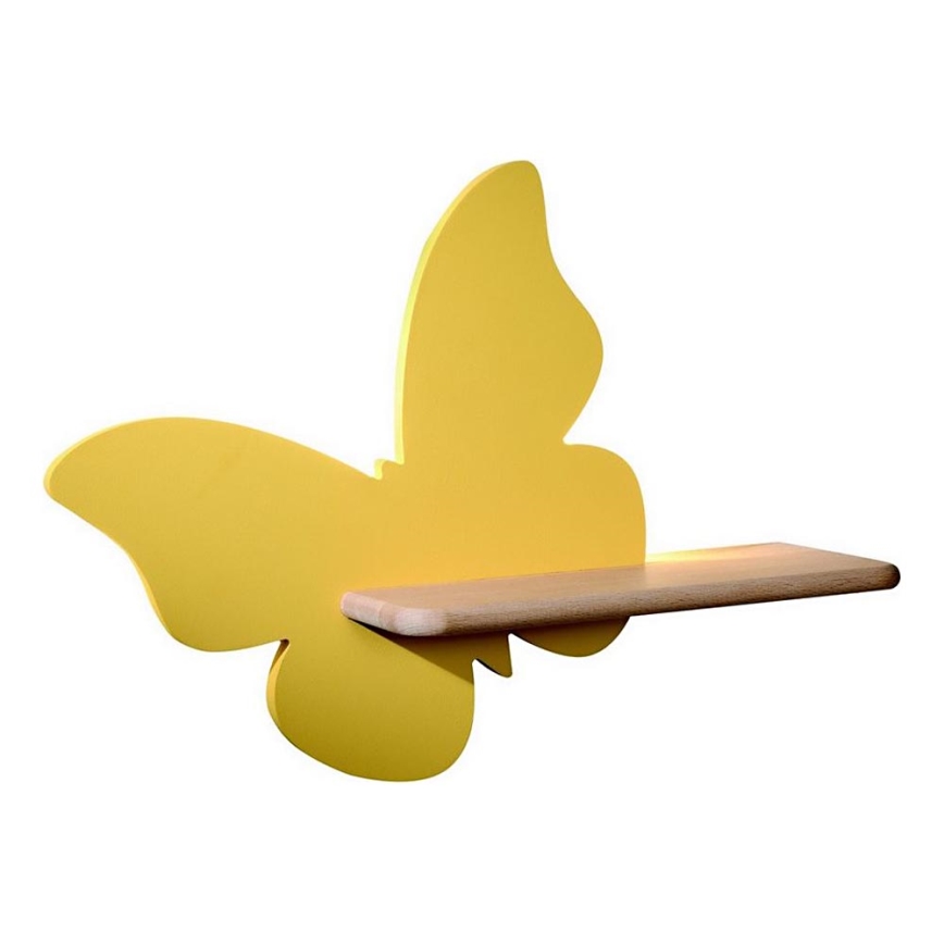 LED Kinderwandlamp met plank BUTTERFLY LED/5W/230V geel/hout,