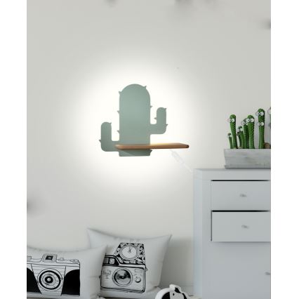 LED Kinderwandlamp met plank CACTUS LED/4W/230V groen/hout