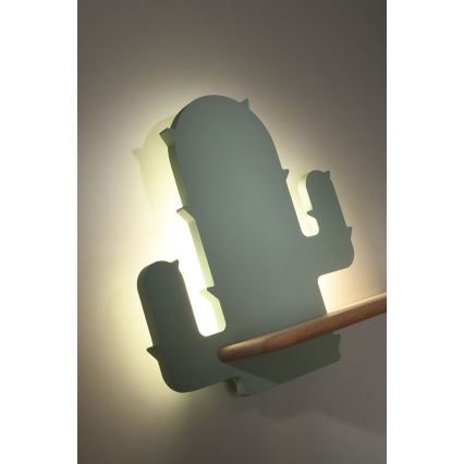 LED Kinderwandlamp met plank CACTUS LED/4W/230V groen/hout