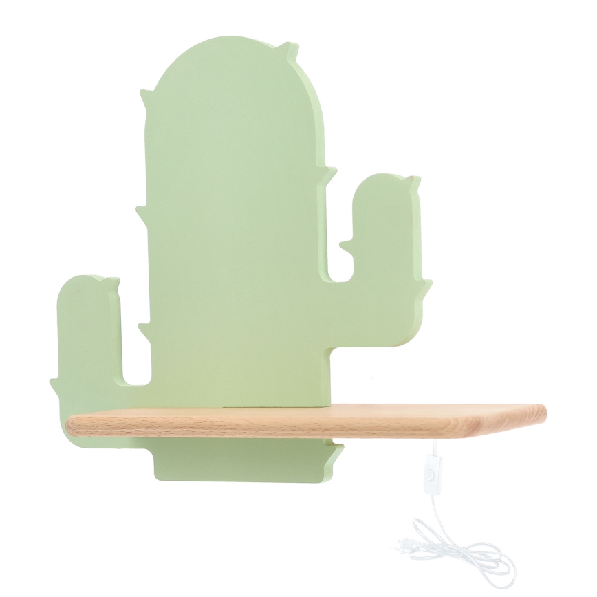 LED Kinderwandlamp met plank CACTUS LED/4W/230V groen/hout,