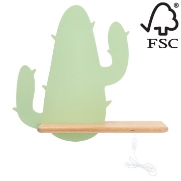 LED Kinderwandlamp met plank CACTUS LED/4W/230V groen/hout