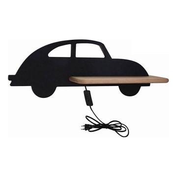 LED Kinderwandlamp met plank CAR LED/5W/230V zwart/hout,