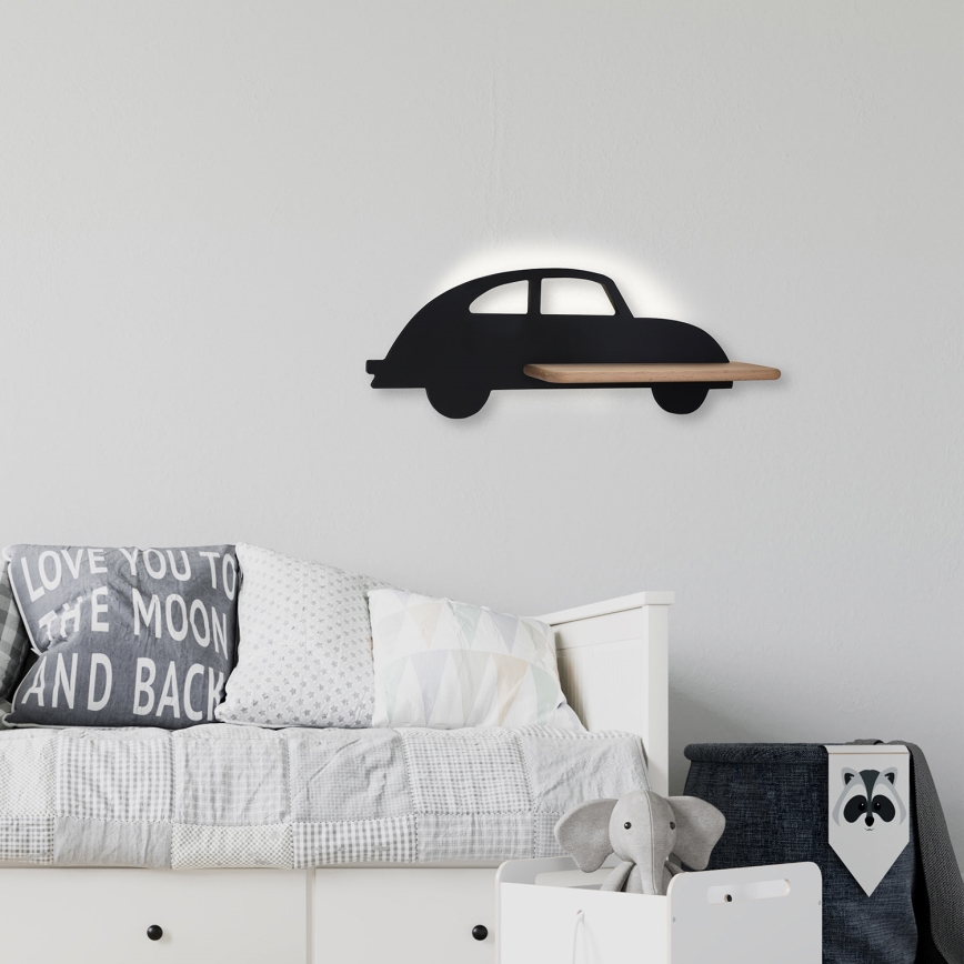 LED Kinderwandlamp met plank CAR LED/5W/230V zwart/hout,