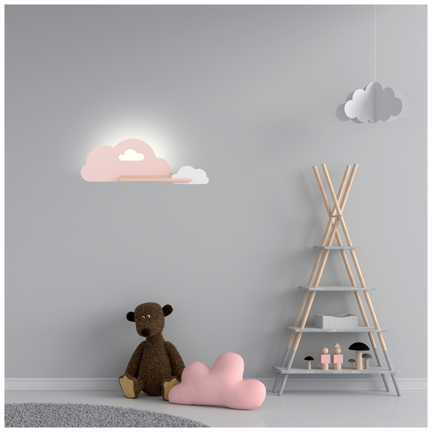 LED Kinderwandlamp met plank CLOUD LED/5W/230V roze/wit,