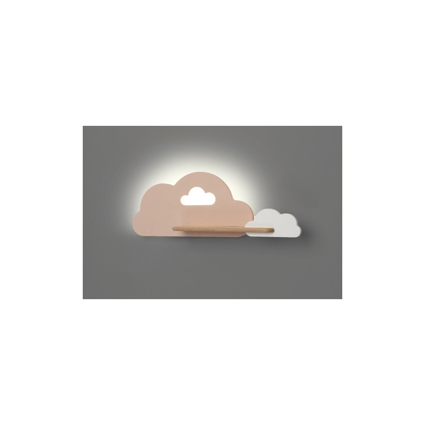 LED Kinderwandlamp met plank CLOUD LED/5W/230V roze/wit,