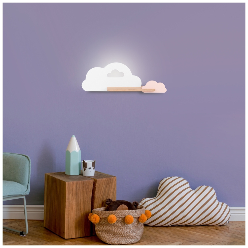 LED Kinderwandlamp met plank CLOUD LED/5W/230V wit/roze,
